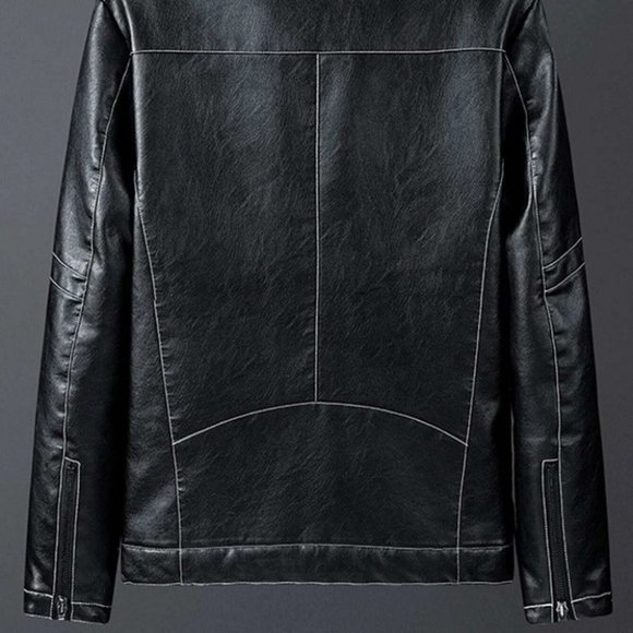 Black Mens Zip Up PU Leather Jacket - Picture 4 of 7